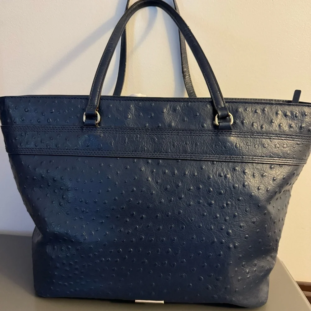 Kate Spade Navy Ostrich Harmony Valencia Road Embossed Large Travel Tote Bag